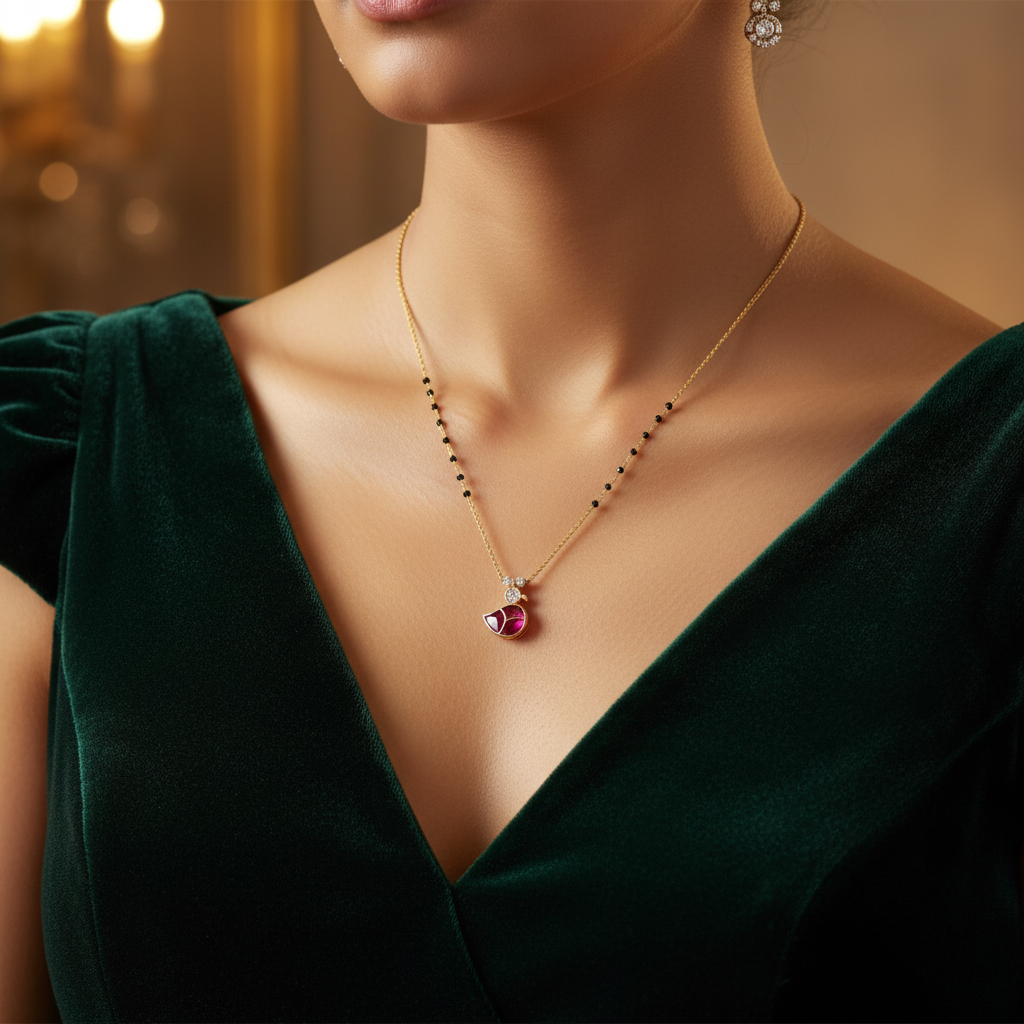Ruby Crescent Gold Mangalsutra