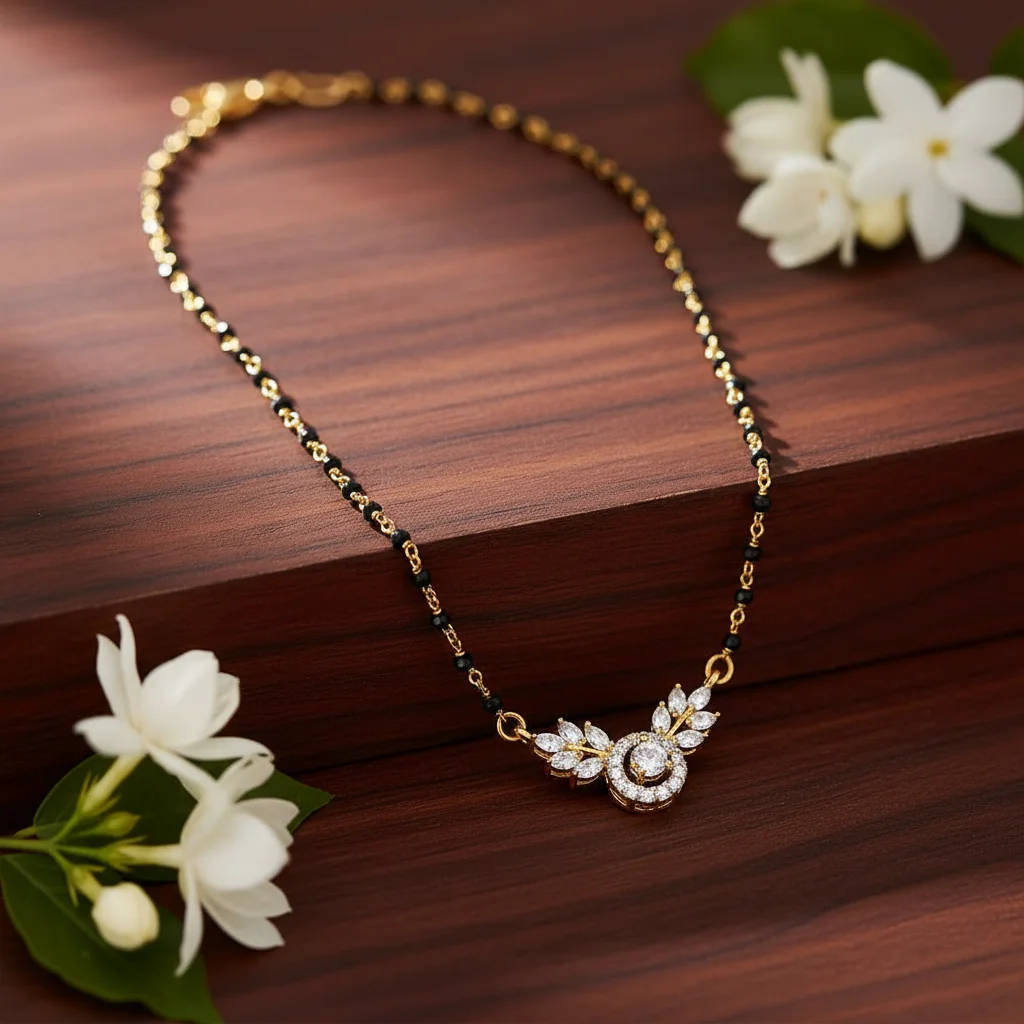 Leaf Accented CZ Mangalsutra Chain