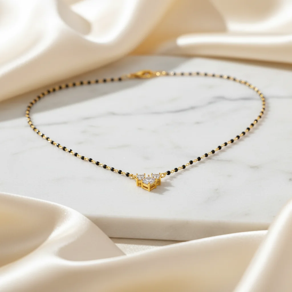 BB-329 Elegant CZ Floral Black Bead Chain - View 2