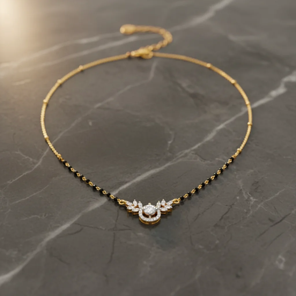 Floral Diamond Gold & Black Bead Chain