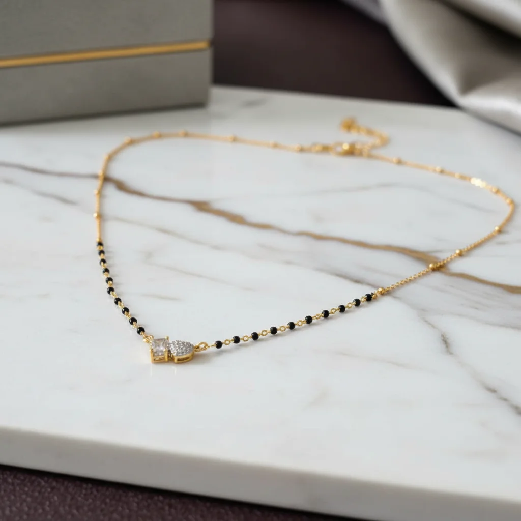 Aria Heart & Baguette Mangalsutra Chain - View 2