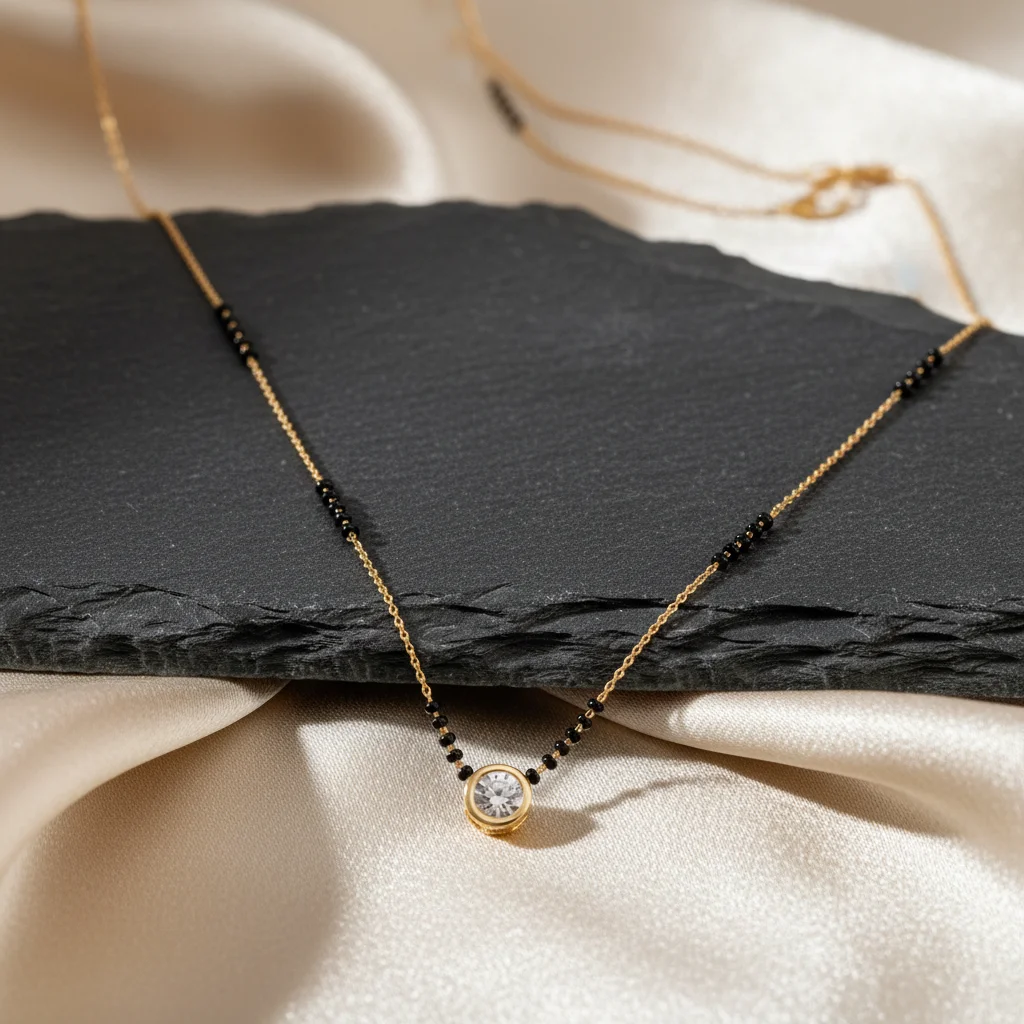 Elegant Gold & Black Bead CZ Chain