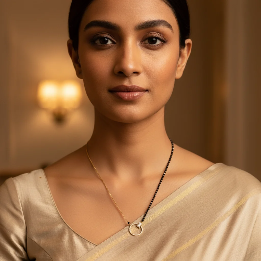 Aura Asymmetric CZ Circle Mangalsutra Chain - View 2