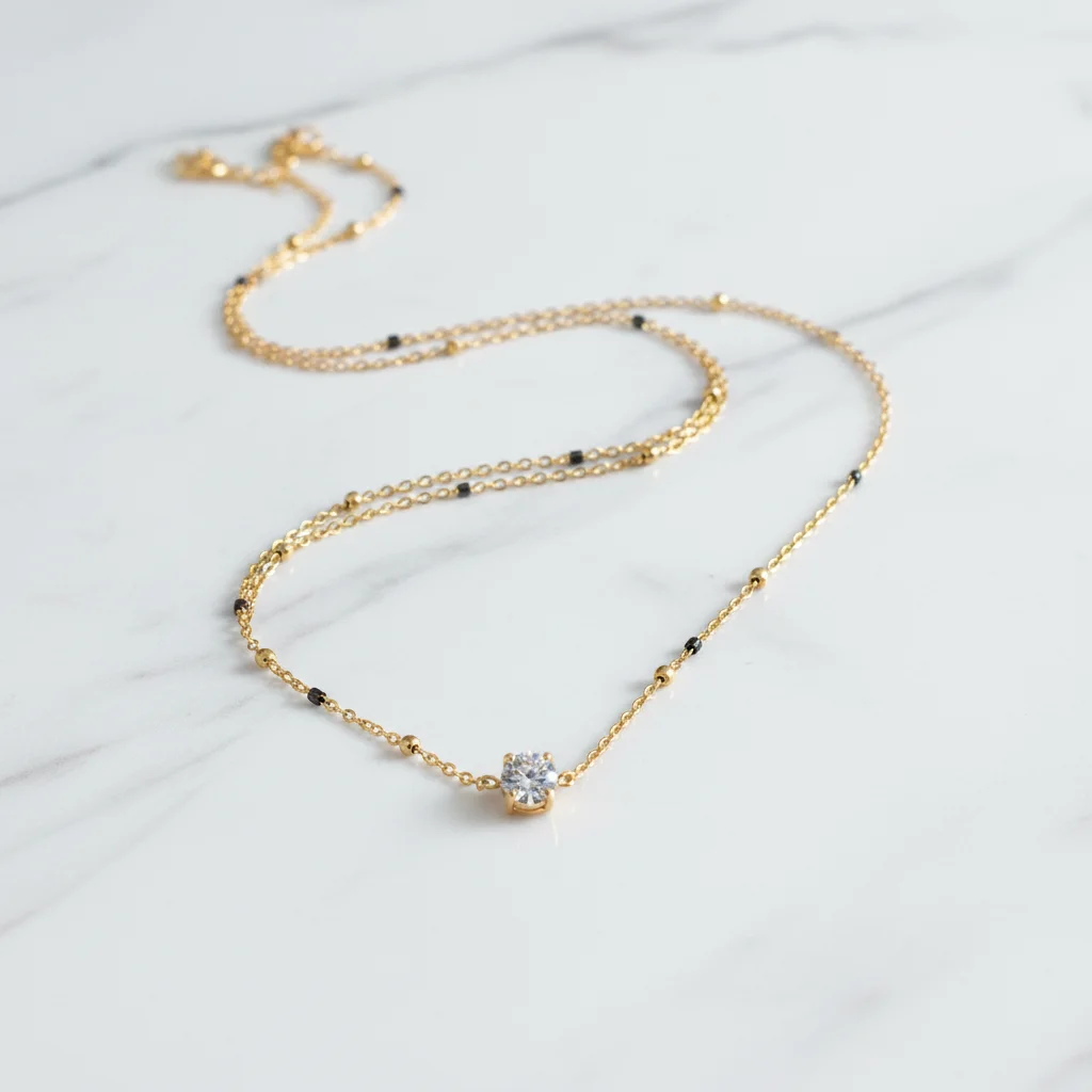 Classic Solitaire Chain with Black Bead Accents