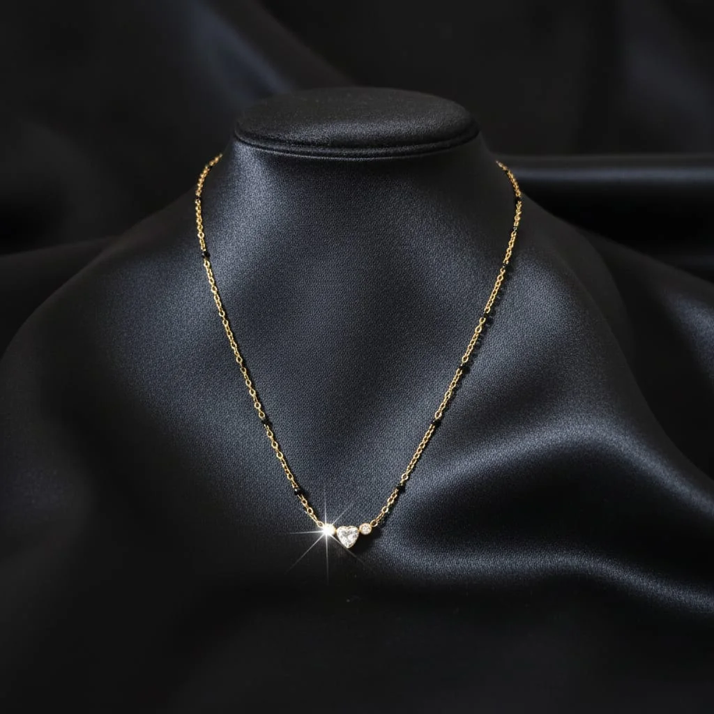 Amora Heart Black Bead Chain