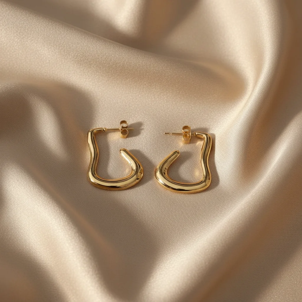Wavy Sculptural Gold Stud Earrings