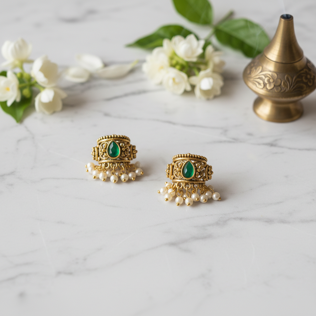 Emerald Whisper Matte Studs - View 2