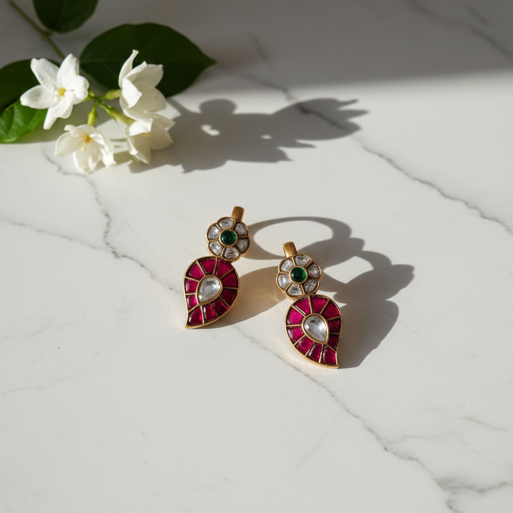Aarna Crimson Bloom Kundan Bugadi - View 2