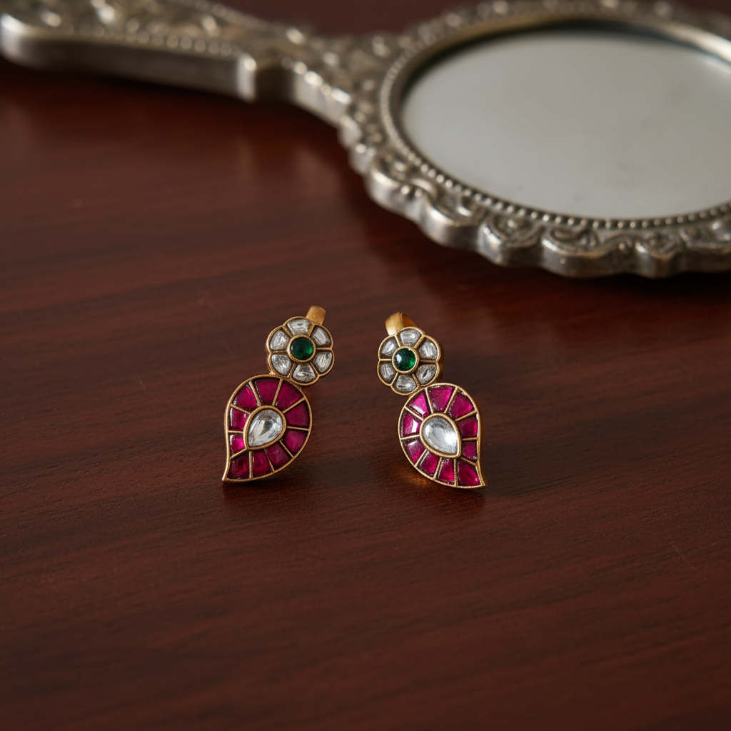 Aarna Crimson Bloom Kundan Bugadi - View 3