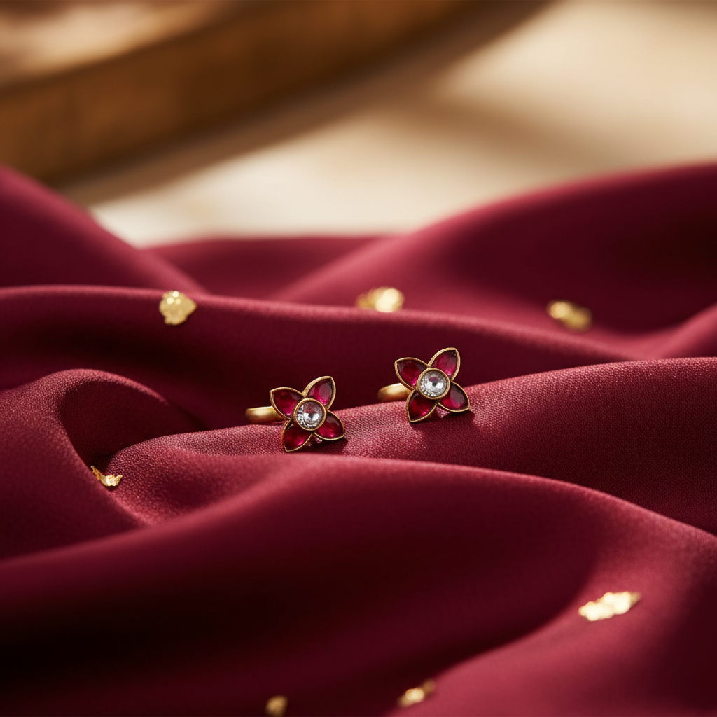 Ruby Bloom Matte Gold Studs - View 2
