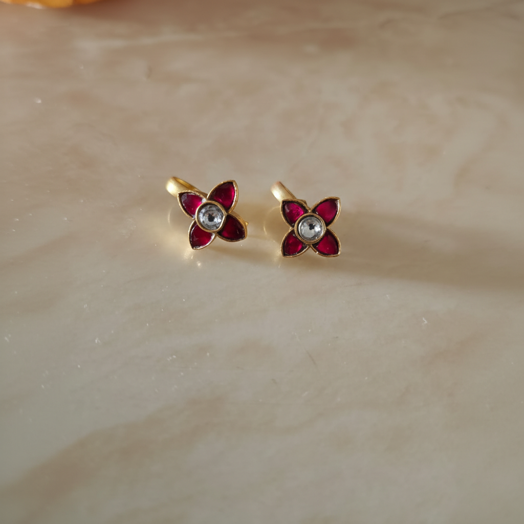 Ruby Bloom Matte Gold Studs