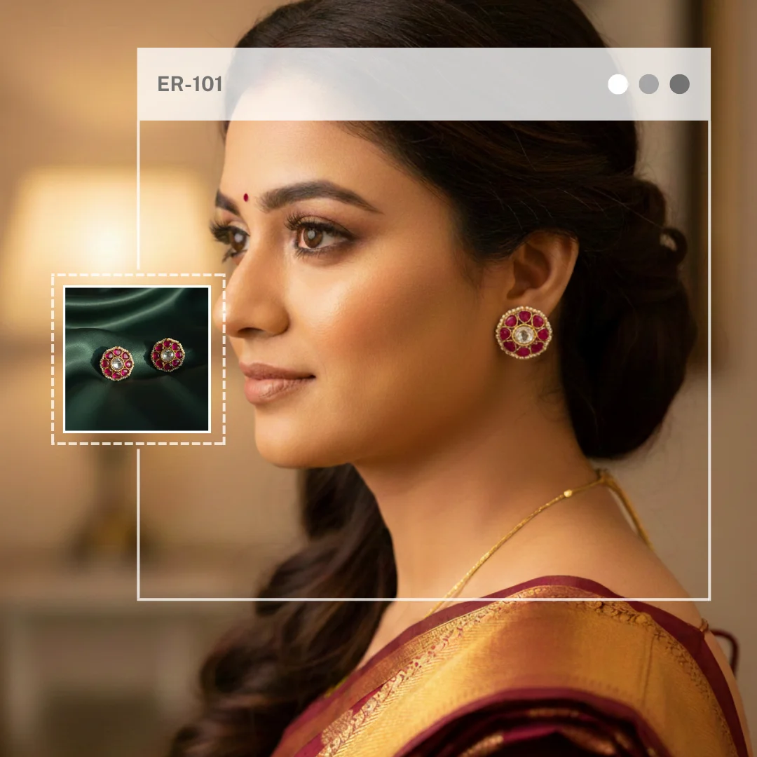 Aadhya Ruby & Kundan Pearl-Edged Stud Earrings - View 4