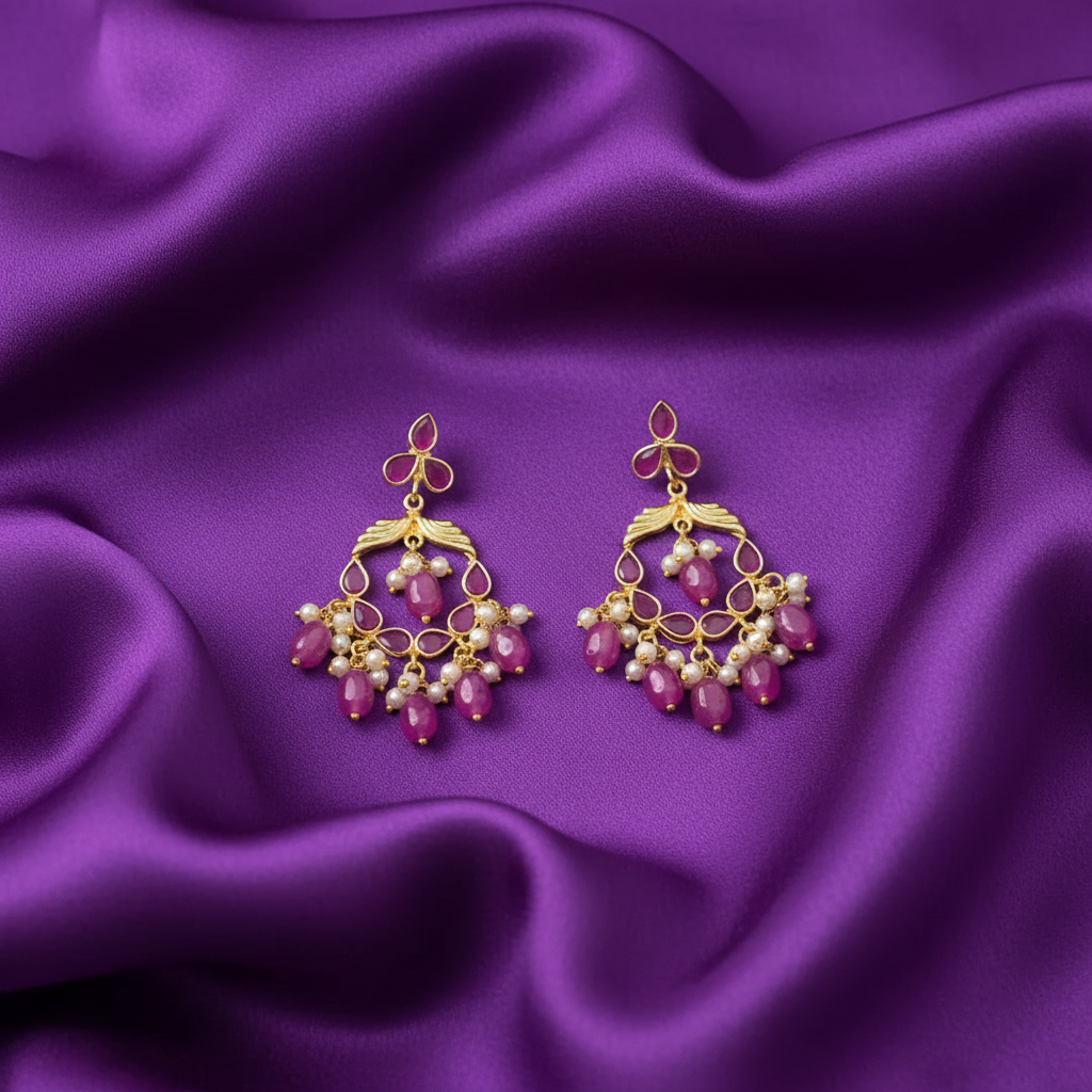 Royal Crimson Blossom Pearl Earrings - View 3