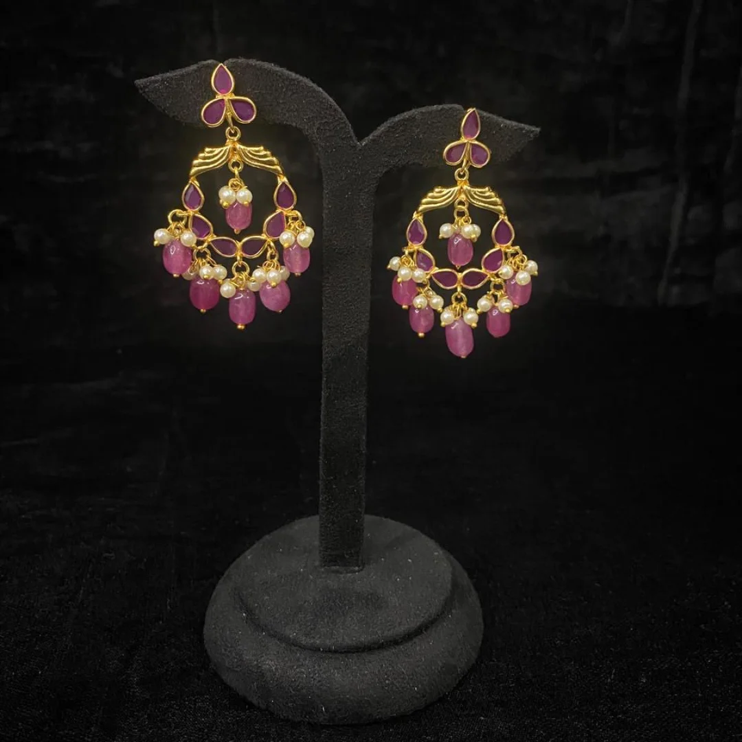 Royal Crimson Blossom Pearl Earrings - View 4