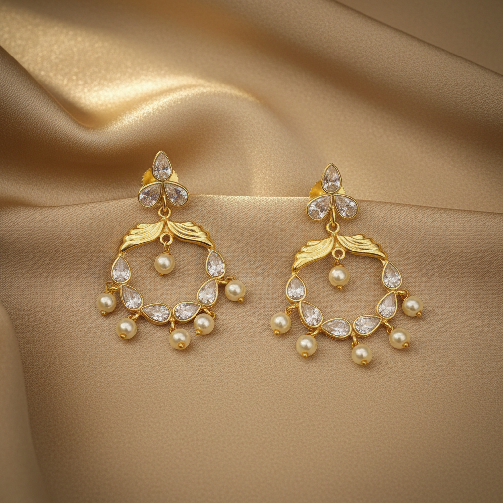 Celestial Aura Pearl and Stone Drop Earrings - View 2