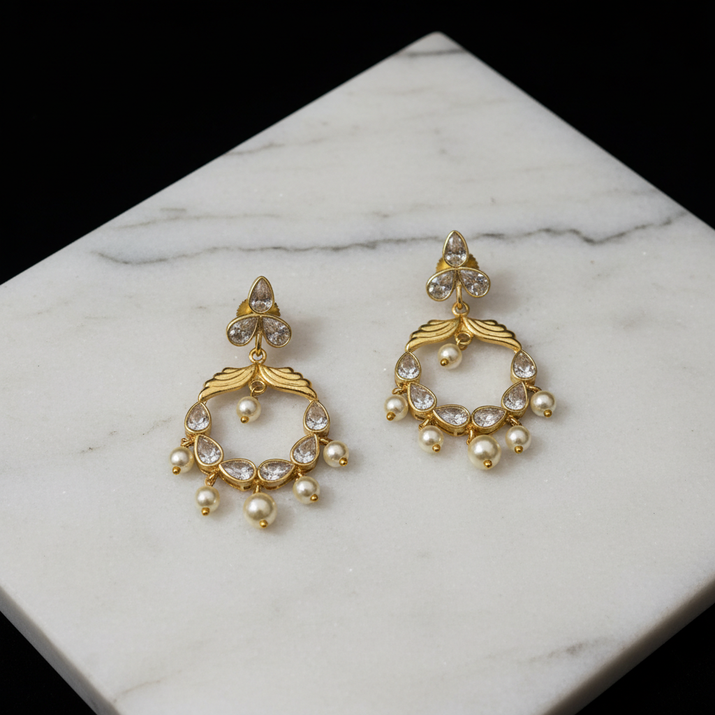 Celestial Aura Pearl and Stone Drop Earrings