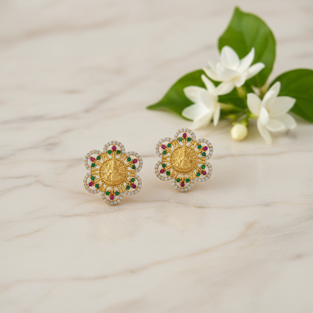 Divine Lakshmi Mandala Stud Earrings - View 2