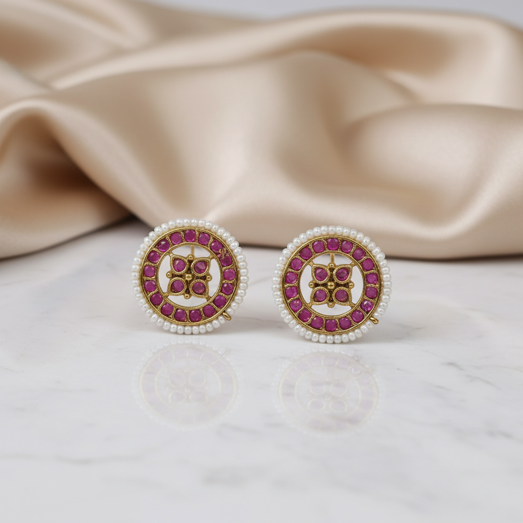 Regal Ruby Pearl Halo Studs
