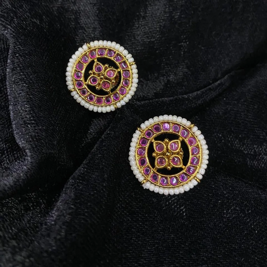 Regal Ruby Pearl Halo Studs - View 3