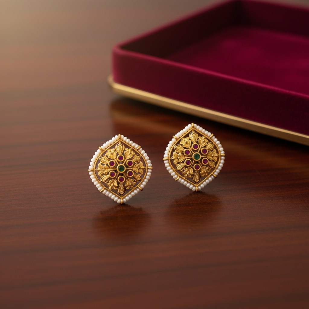 Royal Bloom Antique Rhombus Studs - View 2
