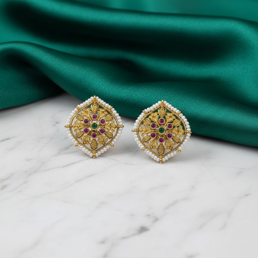 Royal Bloom Antique Rhombus Studs