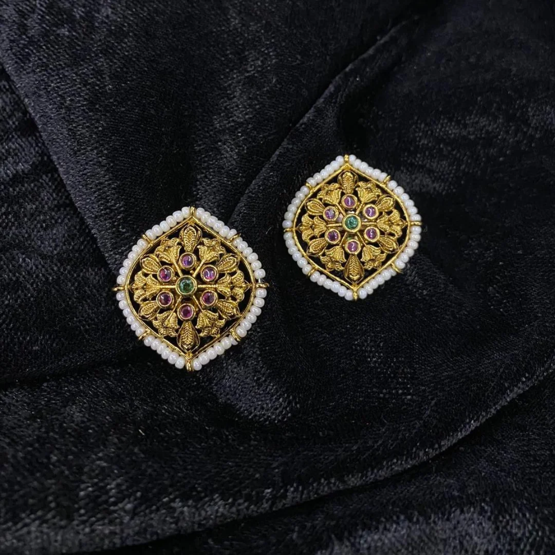 Royal Bloom Antique Rhombus Studs - View 3