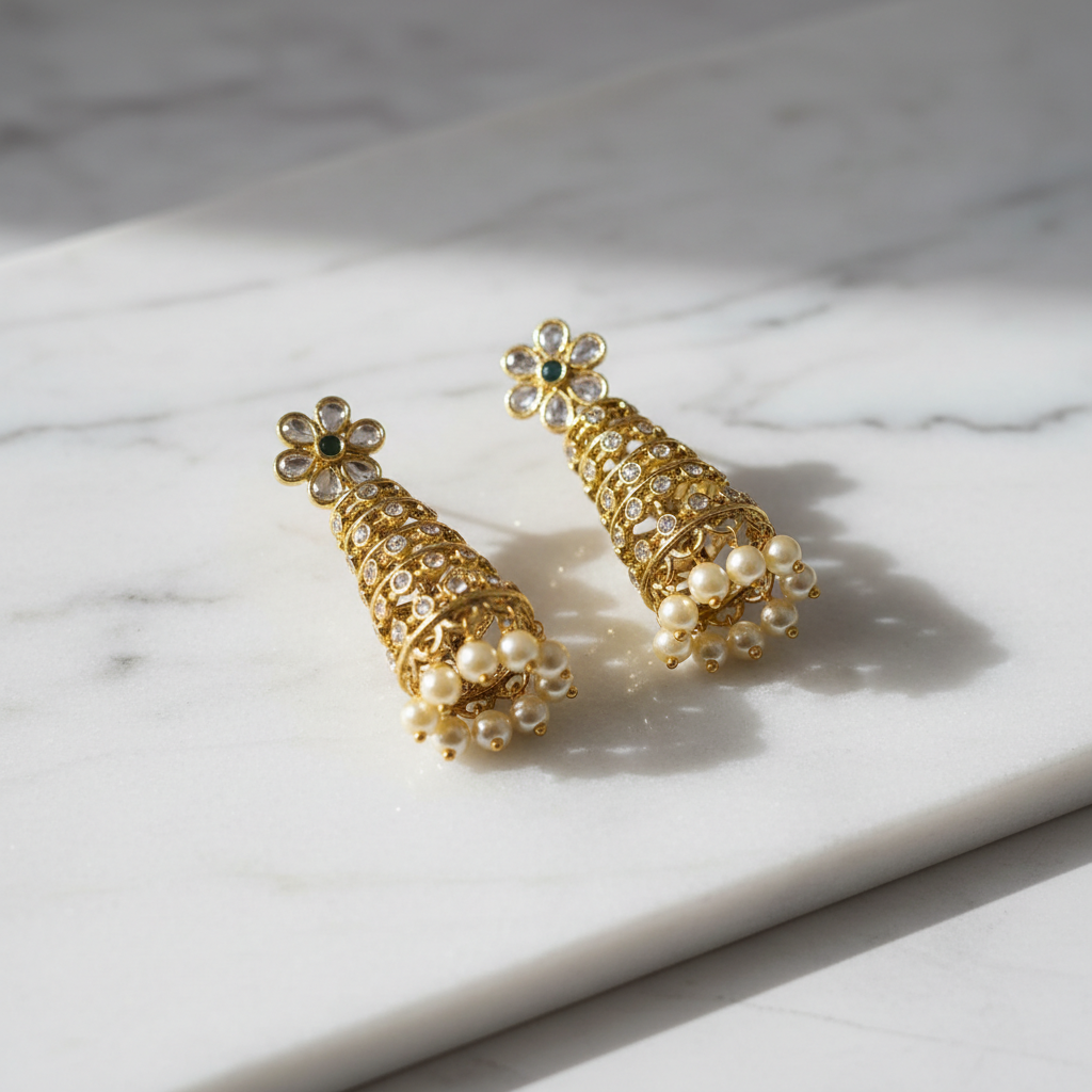 Florence Tiered Pearl Jhumkas - View 2