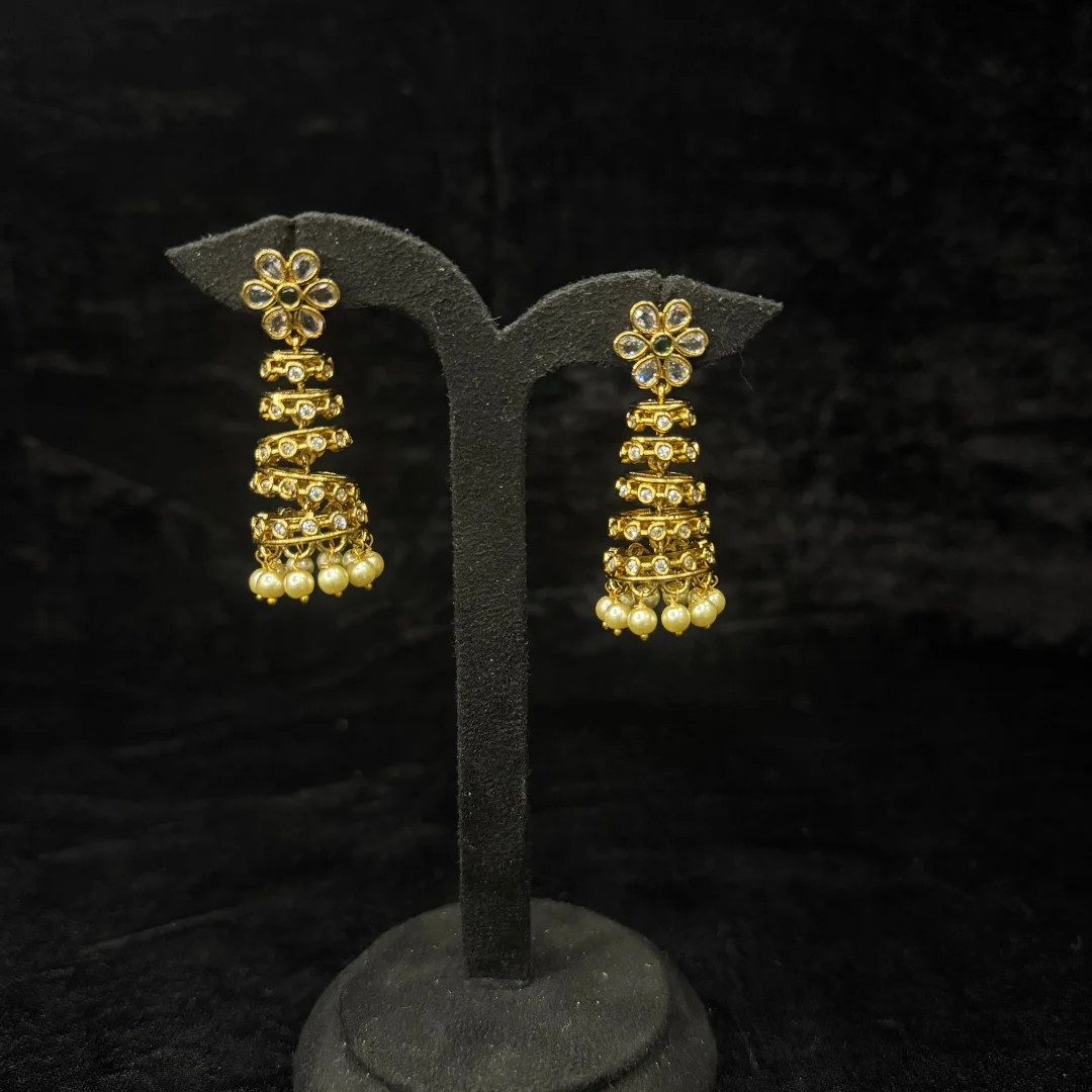 Florence Tiered Pearl Jhumkas - View 3