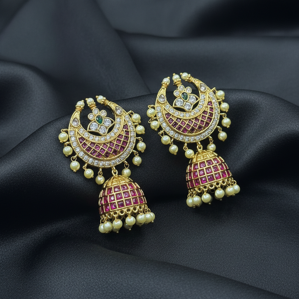 Royal Ruby Chandbali Jhumka Earrings