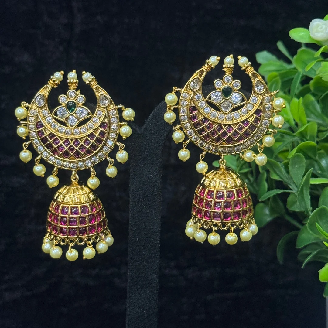 Royal Ruby Chandbali Jhumka Earrings - View 2