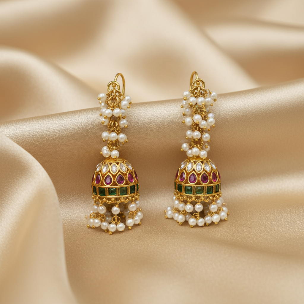 Royal Heritage Pearl & Multi-Stone Jhumka Earrings