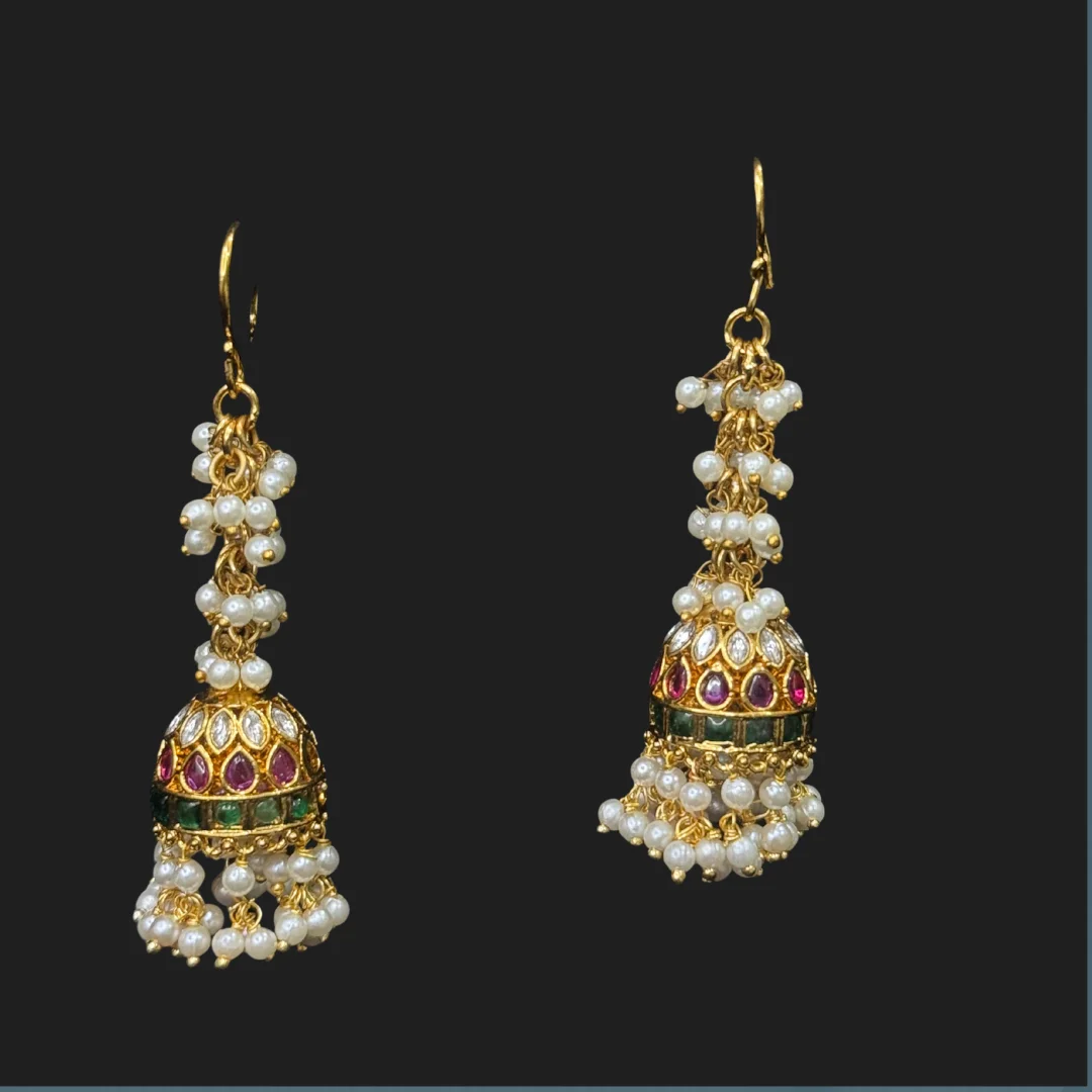 Royal Heritage Pearl & Multi-Stone Jhumka Earrings - View 2