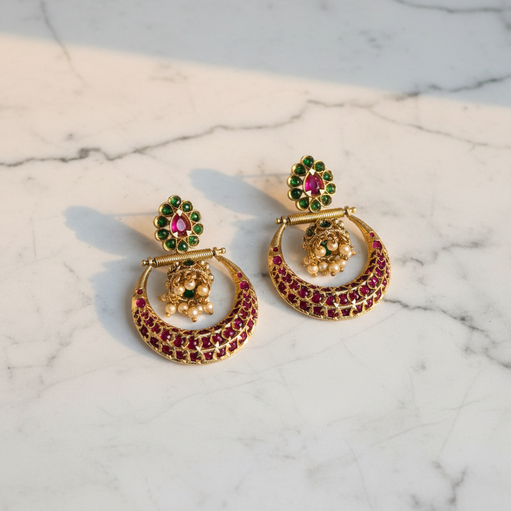 Maharani Kempu Chandbali Jhumka Earrings - View 2