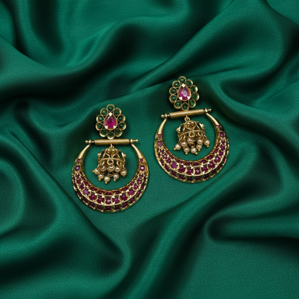 Maharani Kempu Chandbali Jhumka Earrings