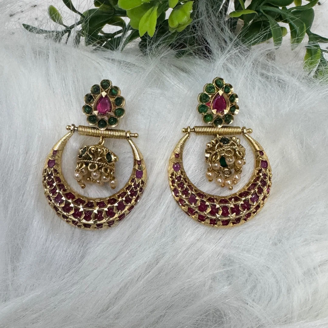Maharani Kempu Chandbali Jhumka Earrings - View 3