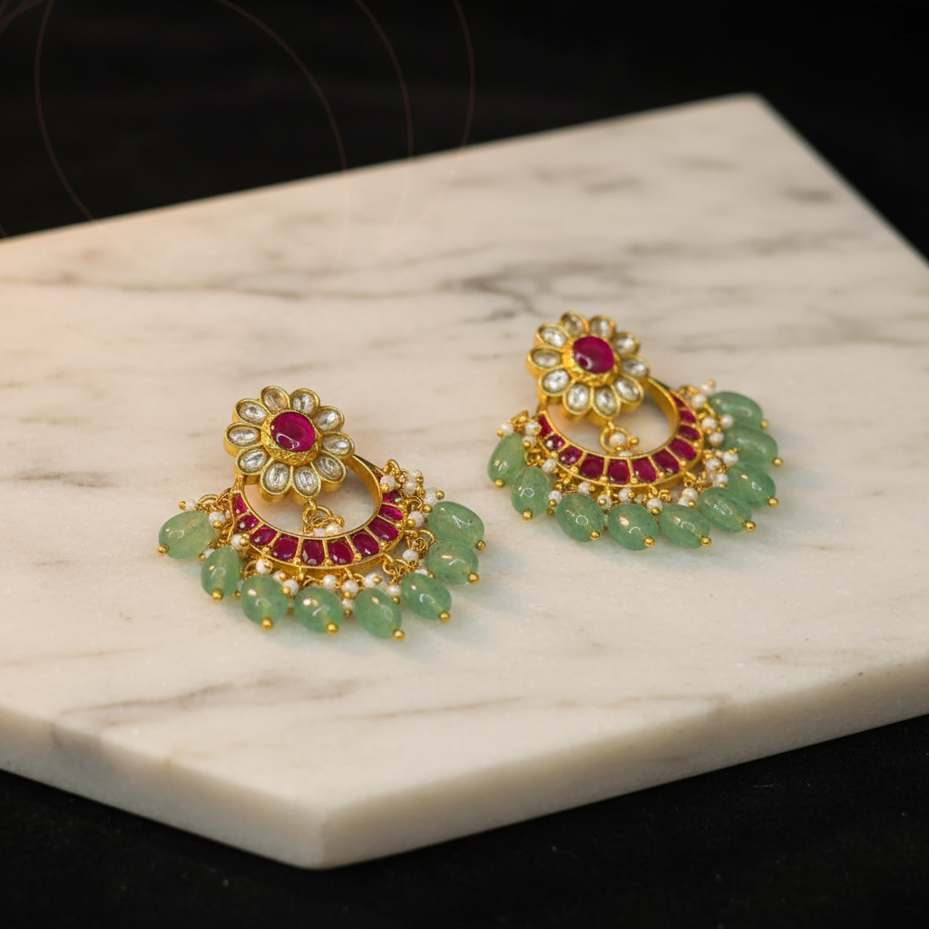 Vrinda Emerald & Ruby Floral Chandbalis