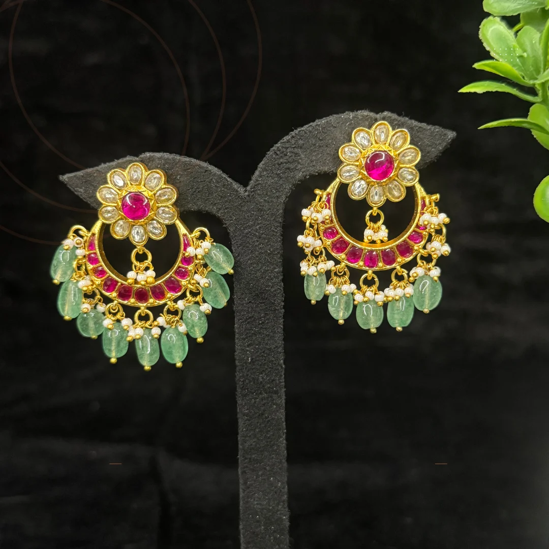 Vrinda Emerald & Ruby Floral Chandbalis - View 3