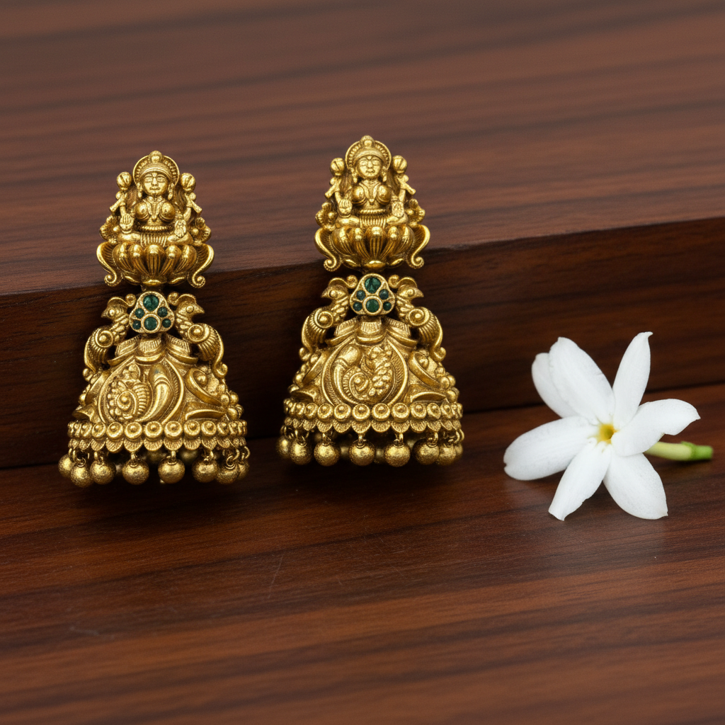 Mahalakshmi Divine Temple Jhumkas - View 2