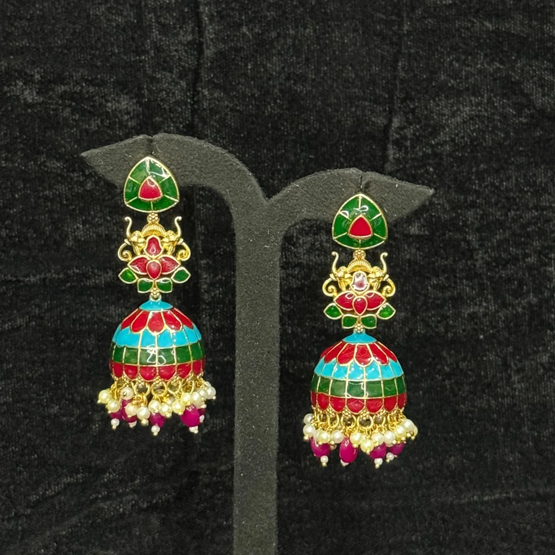 Vibrant Enamel Heritage Temple Jhumkas - View 3