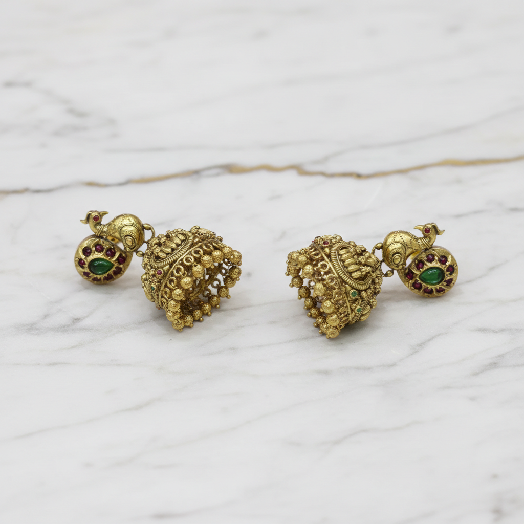 Peacock Majesty Ganesha Matte Jhumkas - View 2