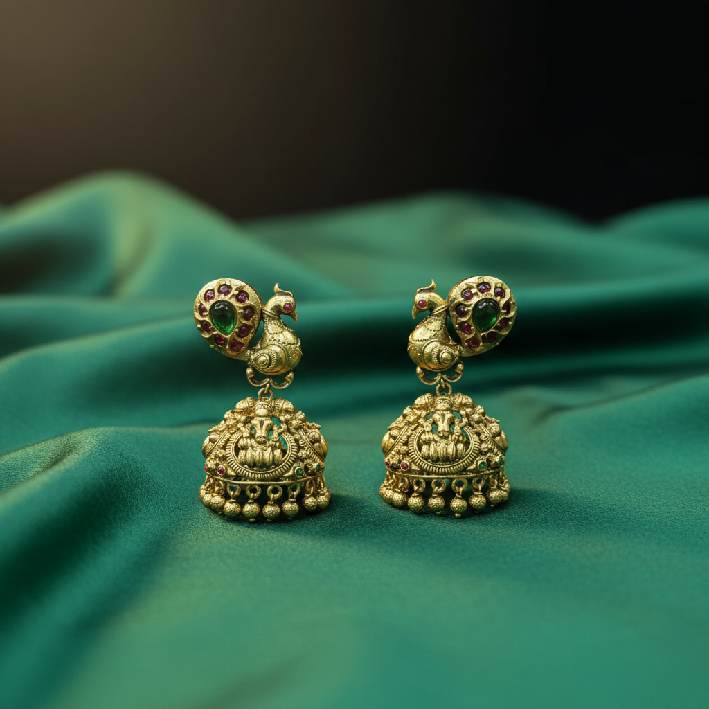 Peacock Majesty Ganesha Matte Jhumkas