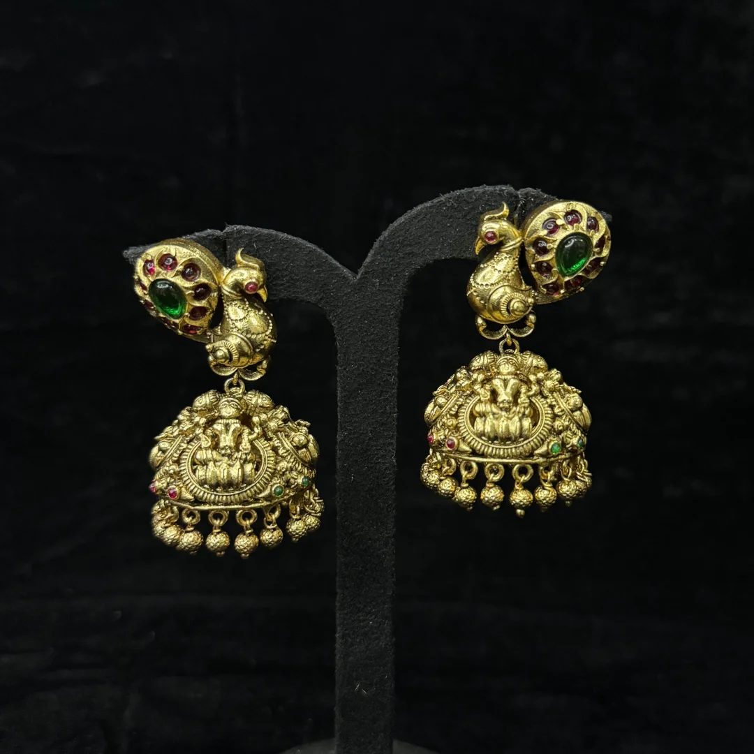 Peacock Majesty Ganesha Matte Jhumkas - View 3