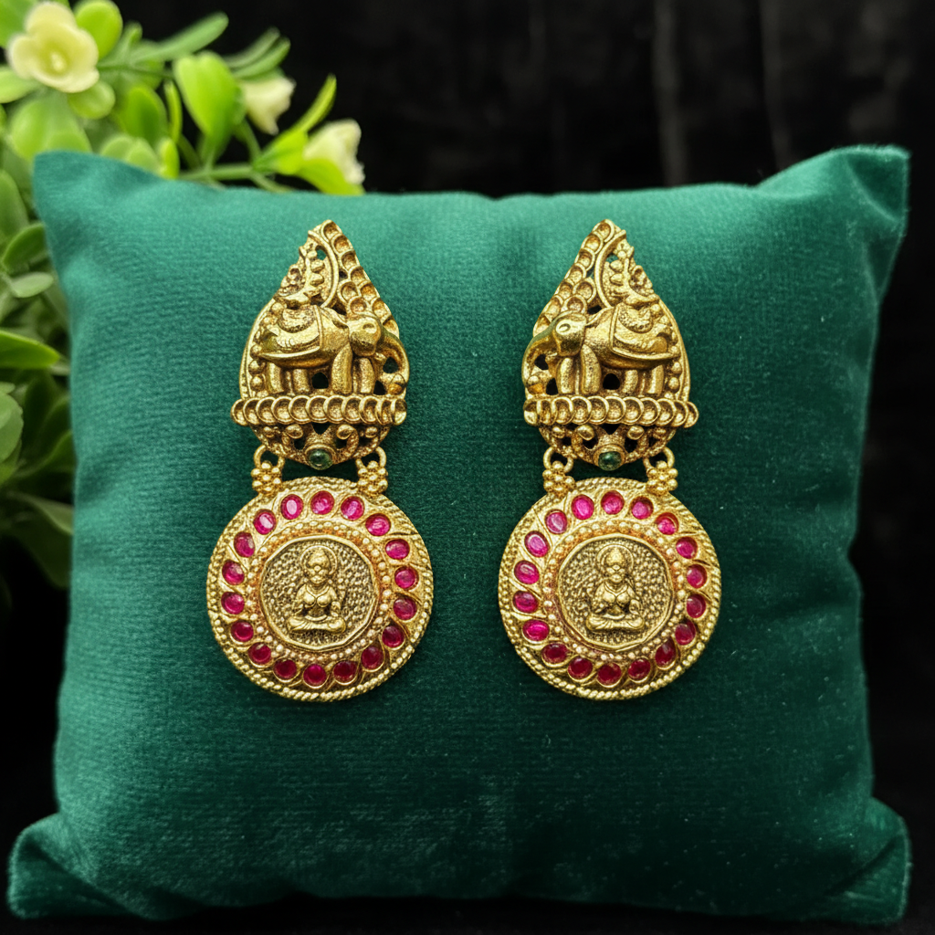 Imperial Gajalakshmi Temple Drop Earrings