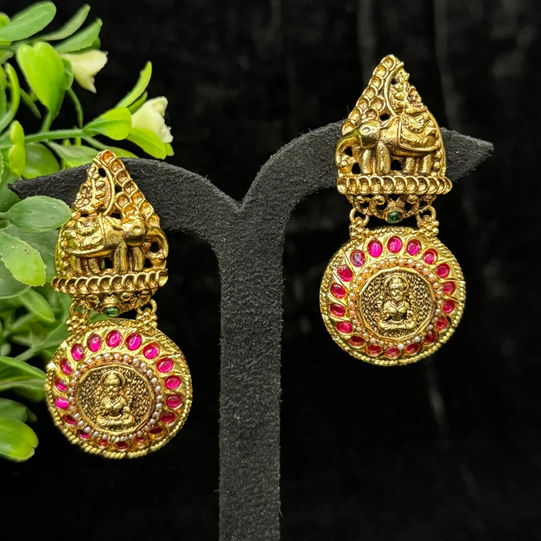 Imperial Gajalakshmi Temple Drop Earrings - View 3