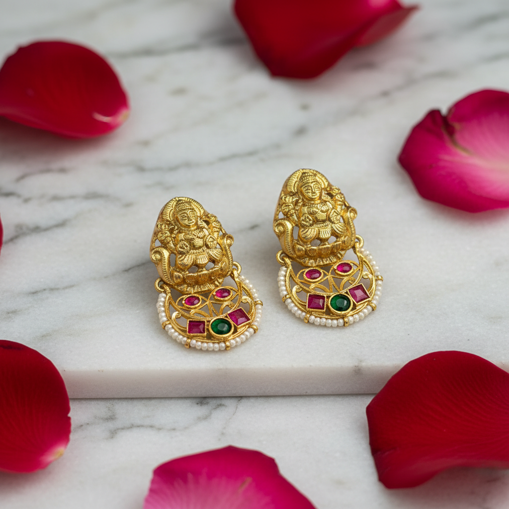Divine Lakshmi Kemp Accented Temple Studs - View 2