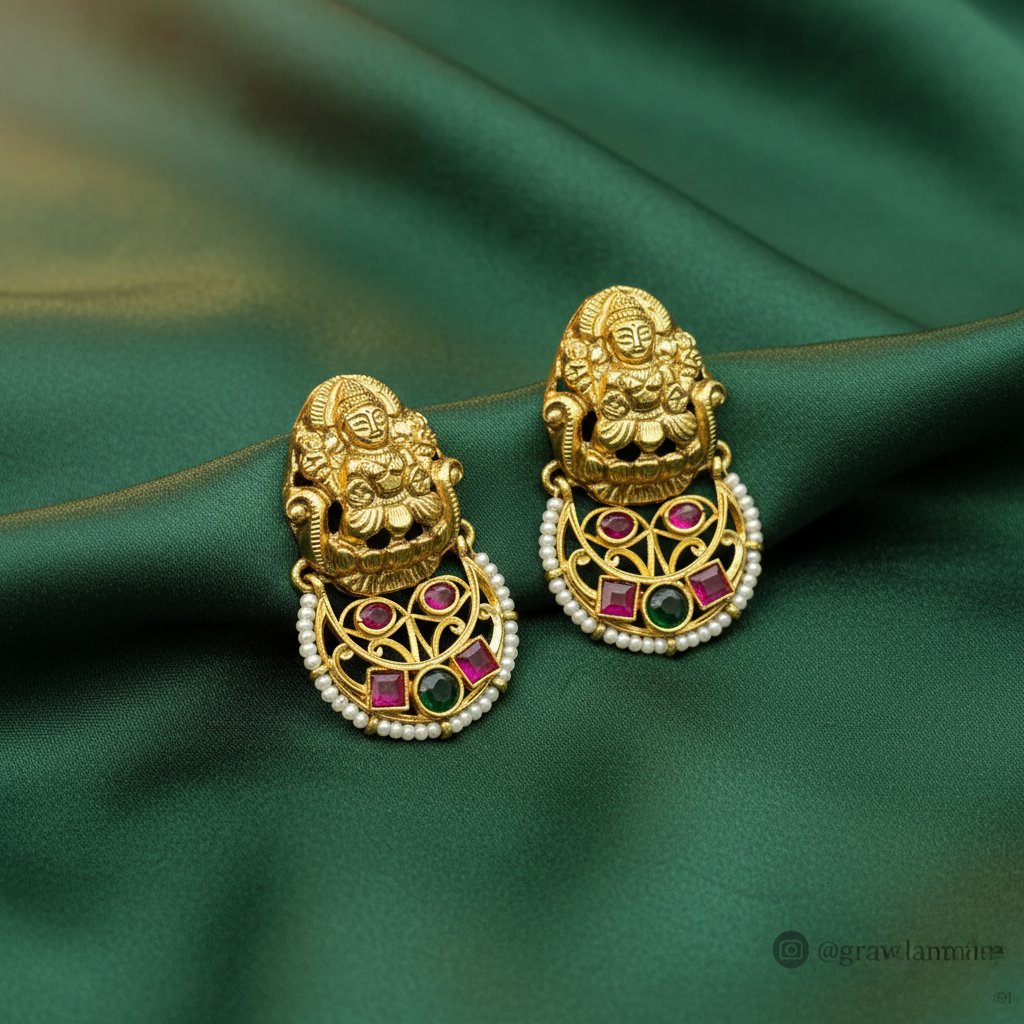Divine Lakshmi Kemp Accented Temple Studs