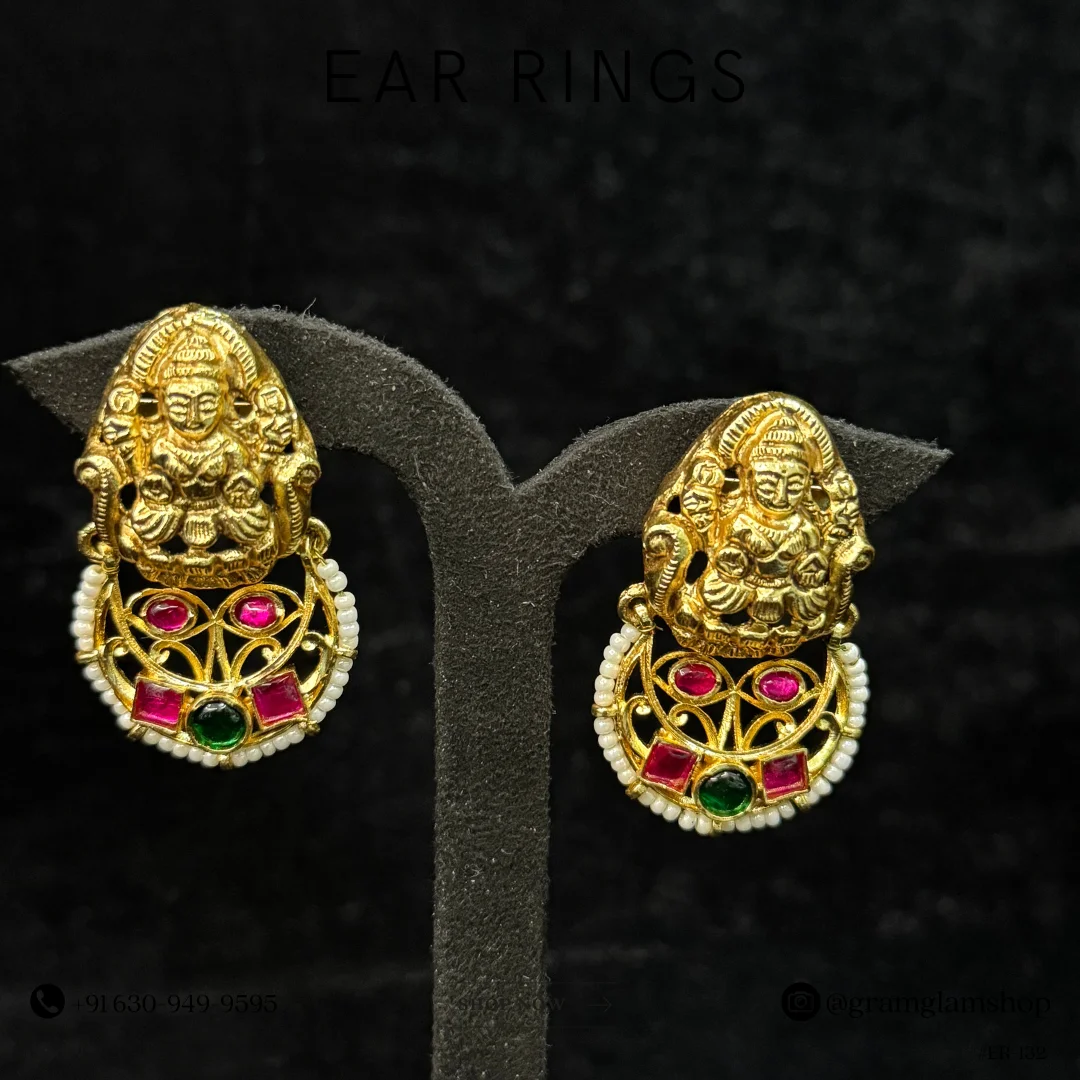 Divine Lakshmi Kemp Accented Temple Studs - View 3
