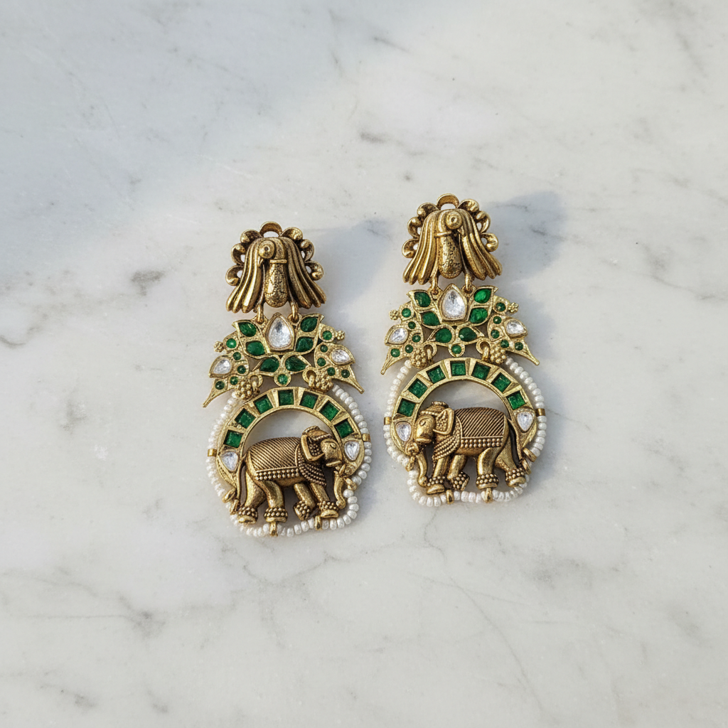 Regal Gaja Emerald Heritage Drop Earrings