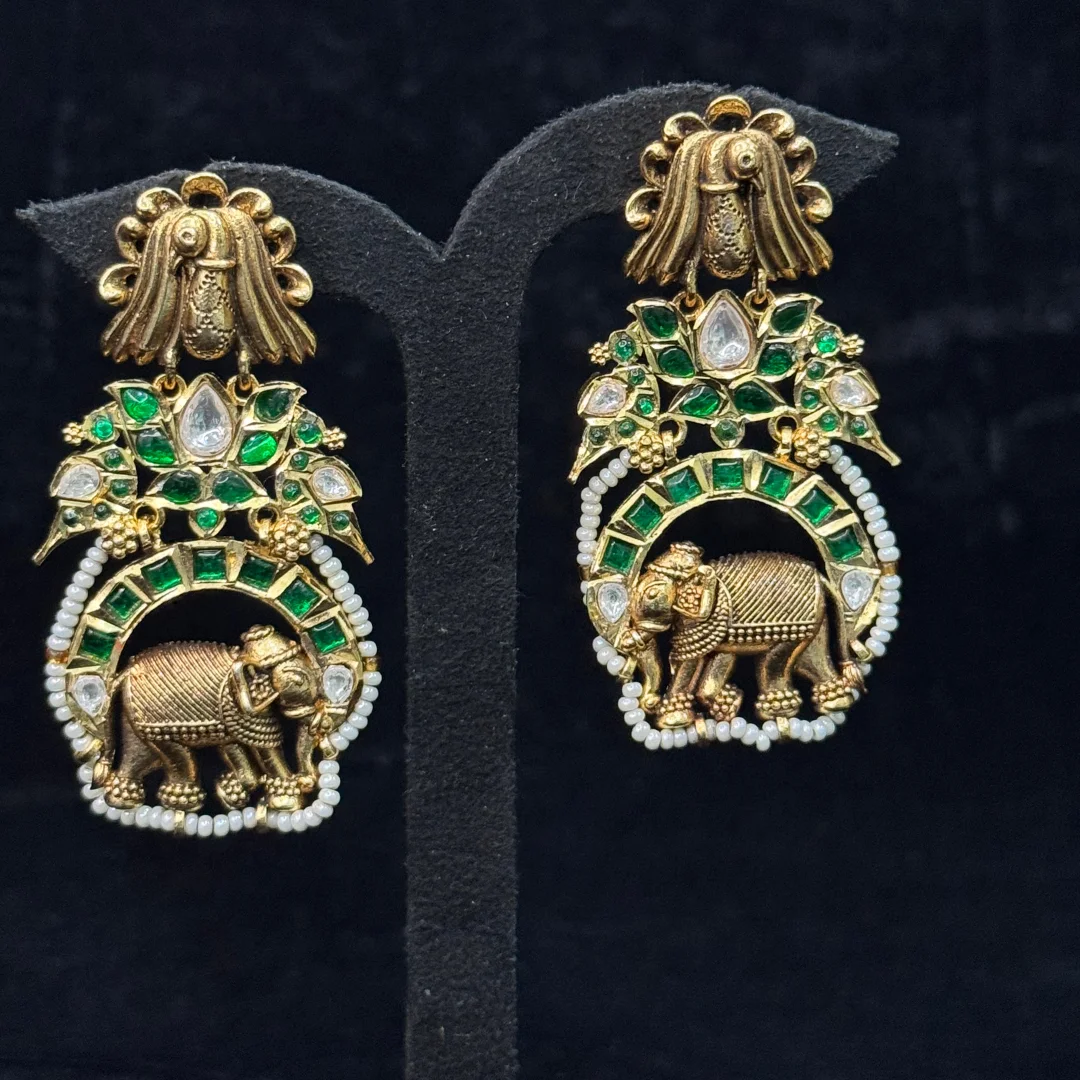 Regal Gaja Emerald Heritage Drop Earrings - View 3