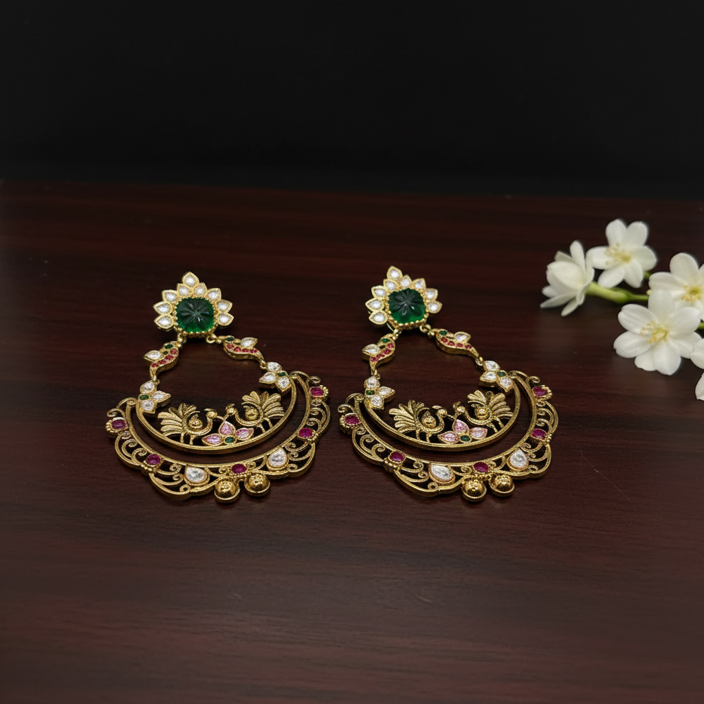 Regal Mayura Chandbali Earrings
